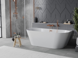 Mexen Oval Slim freistehende, wandnahe Badewanne 170 x 80 cm, weiß, Überlauf Roségold - 52661708000-60
