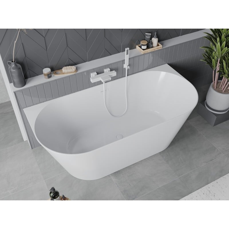 Mexen Oval Slim freistehende an der Wand montierte Badewanne 170 x 80 cm, weiß, weißer Überlauf - 52661708000-20