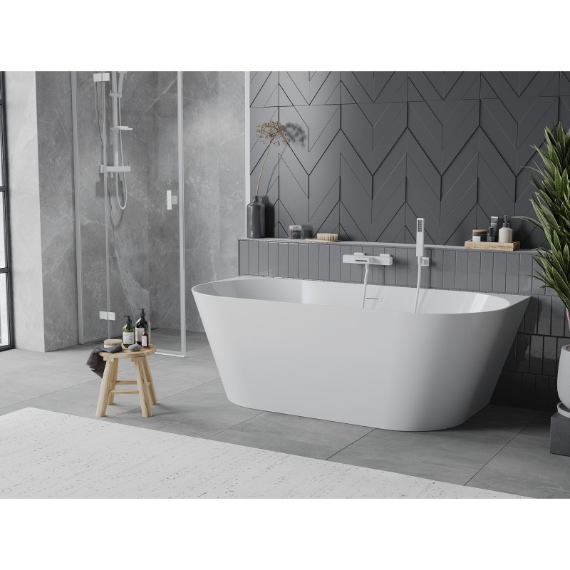 Mexen Oval Slim freistehende an der Wand montierte Badewanne 170 x 80 cm, weiß, weißer Überlauf - 52661708000-20