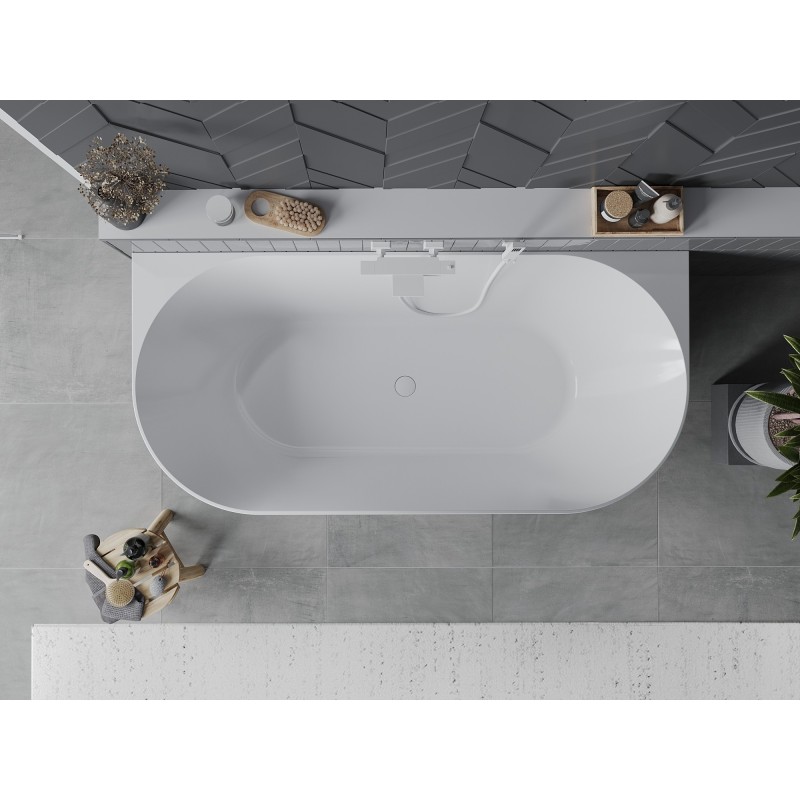 Mexen Oval Slim freistehende an der Wand montierte Badewanne 170 x 80 cm, weiß, weißer Überlauf - 52661708000-20