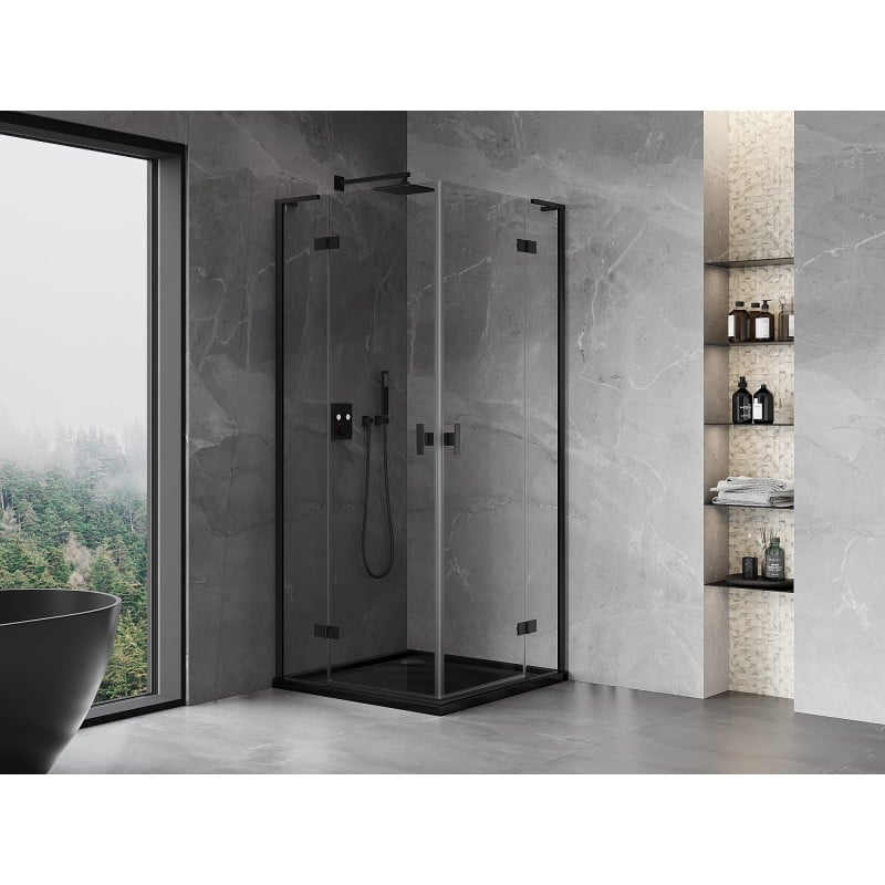 Mexen Mist-H L Duo Duschkabine zum Öffnen 95 x 95 cm, transparent, schwarz - 8A5L-095L-095P-70-00