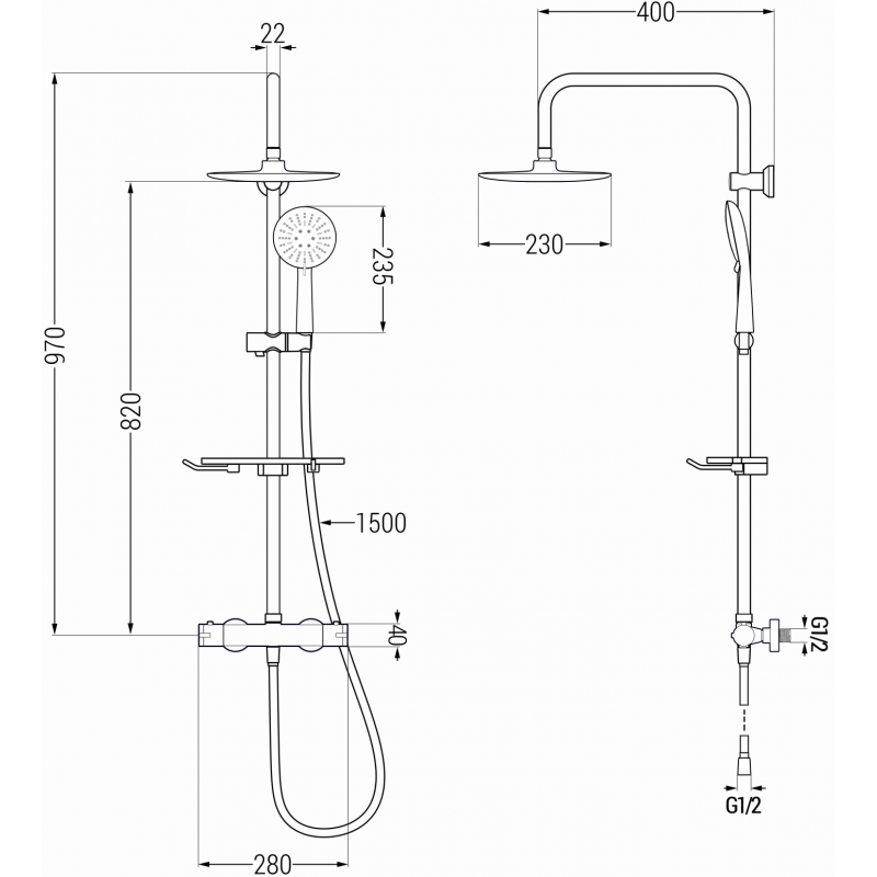 Mexen KT67 Aufputz-Duschset mit Regenbrause und Thermostatarmatur, Chrom/Weiß - 771506793-00
