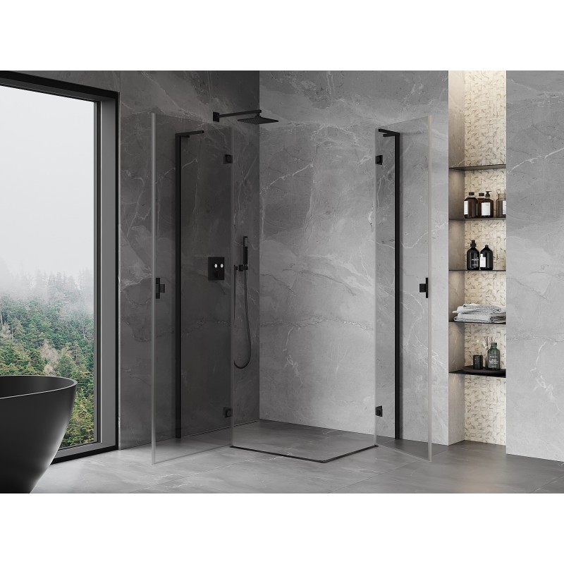 Mexen Mist-H L Duo Duschkabine schwenkbar links 75 x 70 cm, transparent, schwarz - 8A5L-075L-070P-70-00