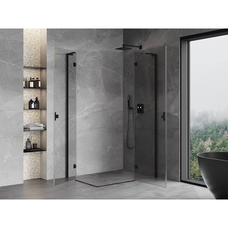Mexen Mist-H L Duo Duschkabine rechte Tür 80 x 100 cm, transparent, schwarz - 8A5L-080L-100P-70-00