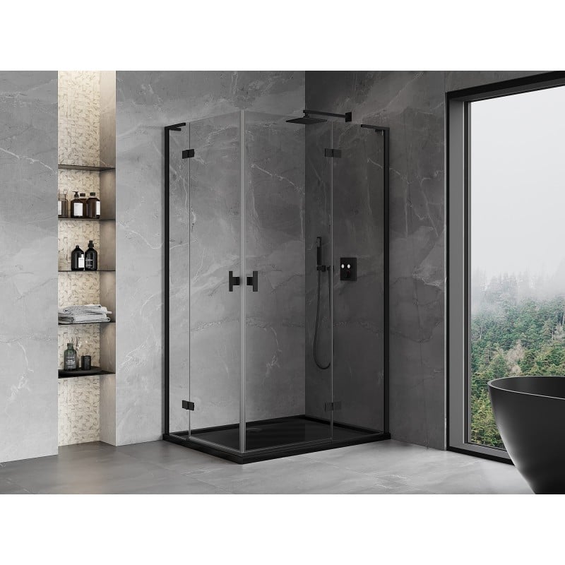 Mexen Mist-H L Duo Duschkabine, rechts öffnend, 105 x 115 cm, transparent, schwarz - 8A5L-105L-115P-70-00