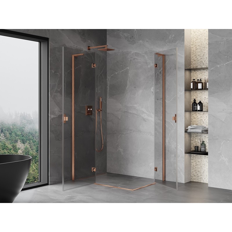 Mexen Mist-H L Duo Duschkabine schwenkbar links 80 x 70 cm, transparent, gebürstetes Kupfer - 8A5L-080L-070P-65-00