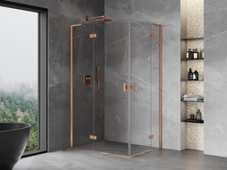 Mexen Mist-H L Duo Duschkabine, links angeschlagen, 95 x 70 cm, transparent, gebürstetes Kupfer - 8A5L-095L-070P-65-00