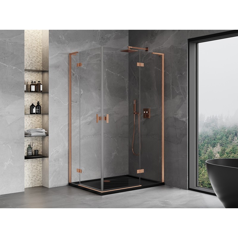 Mexen Mist-H L Duo Duschkabine rechts öffnend 100 x 110 cm, transparent, gebürstetes Kupfer - 8A5L-100L-110P-65-00
