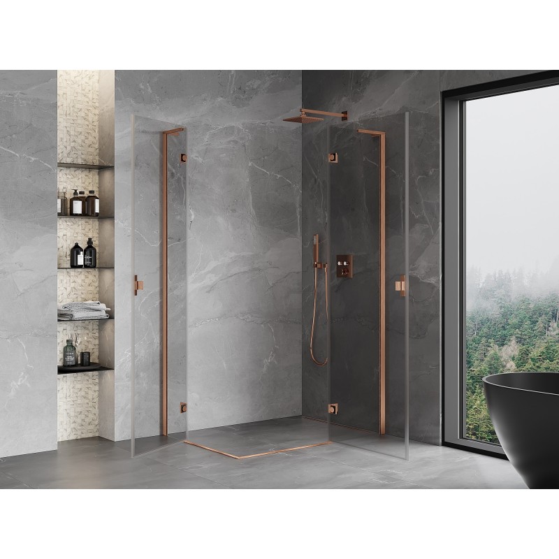 Mexen Mist-H L Duo Duschkabine, rechte Schwingtür 95 x 110 cm, transparent, gebürstetes Kupfer - 8A5L-095L-110P-65-00