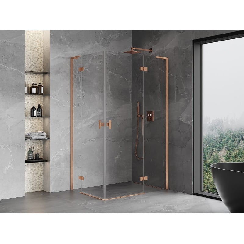 Mexen Mist-H L Duo Duschkabine mit rechter Tür 80 x 105 cm, transparent, gebürstetes Kupfer - 8A5L-080L-105P-65-00