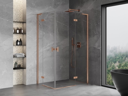 Mexen Mist-H L Duo Duschkabine rechts öffnend 85 x 90 cm, transparent, gebürstetes Kupfer - 8A5L-085L-090P-65-00