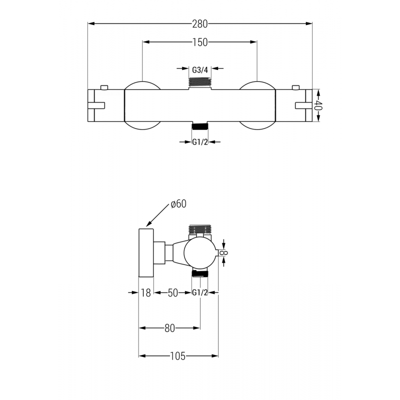 Mexen Kai thermostatische Duscharmatur, Graphit - 77150-66