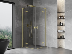 Mexen Mist-H L Duo Duschkabine Schwingtür 80 x 80 cm, transparent, gold gebürstet - 8A5L-080L-080P-55-00