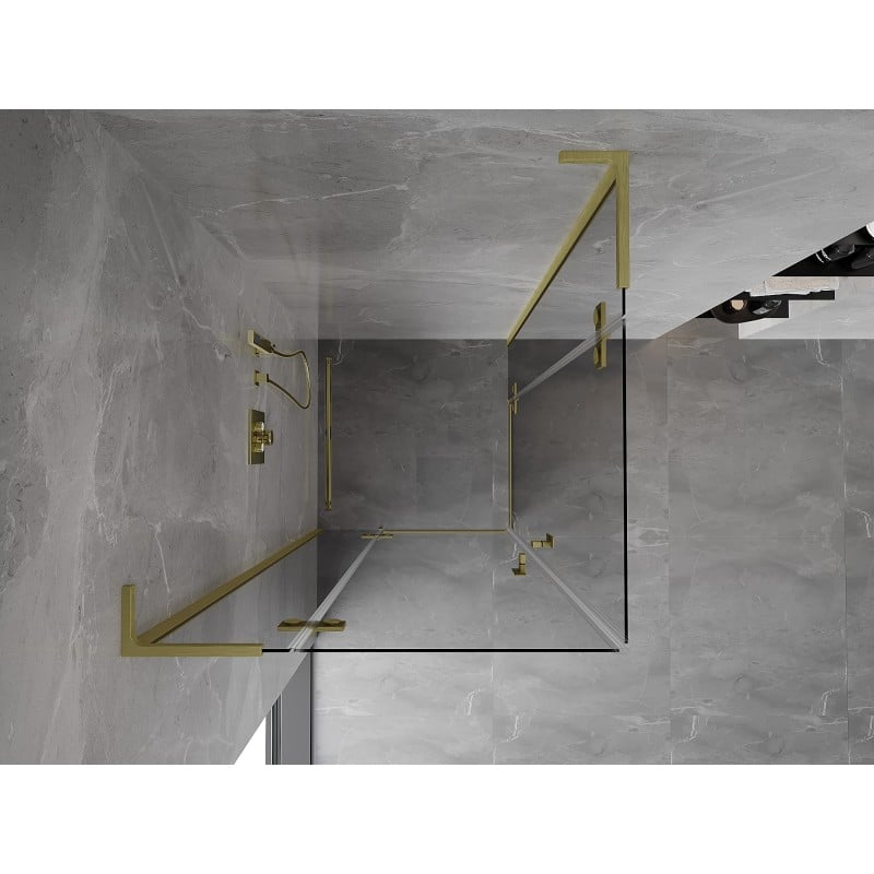Mexen Mist-H L Duo Duschkabine aufklappbar 105 x 105 cm, transparent, gebürstetes Gold - 8A5L-105L-105P-55-00