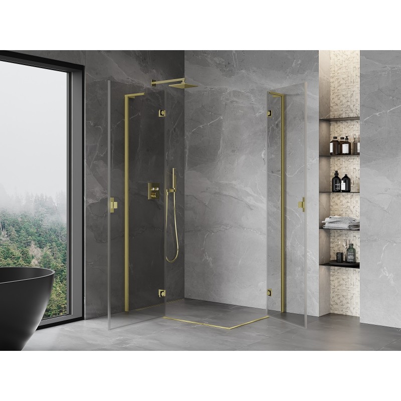 Mexen Mist-H L Duo Duschkabine, nach links öffnend, 110 x 85 cm, transparent, gebürstetes Gold - 8A5L-110L-085P-55-00