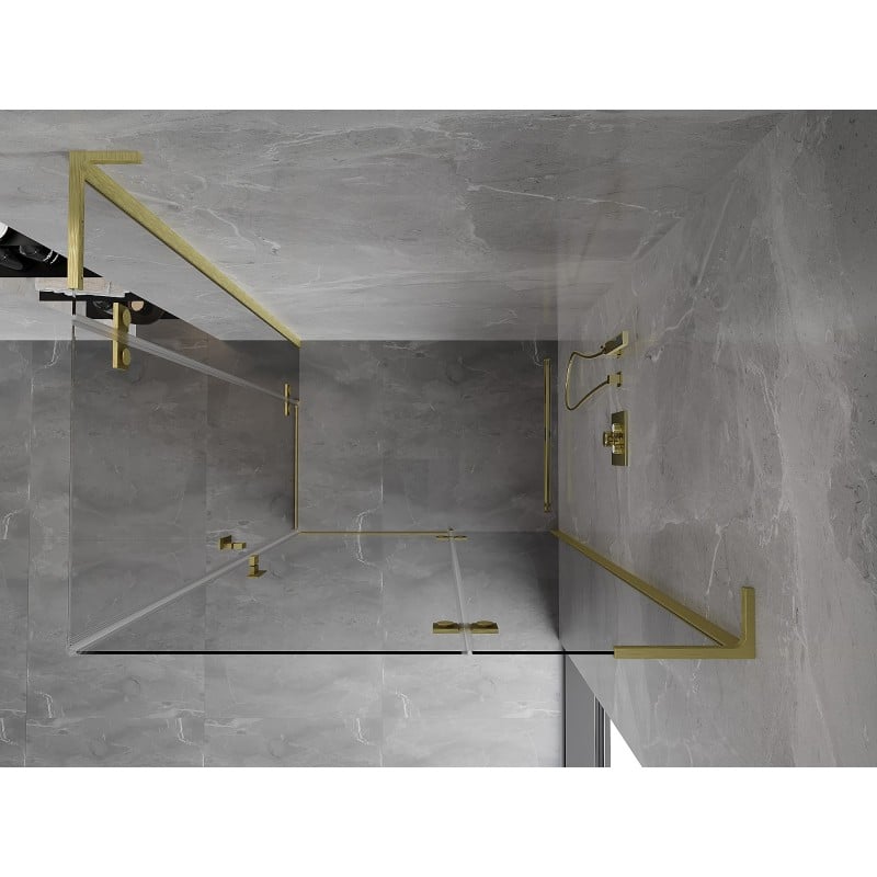 Mexen Mist-H L Duo Duschkabine Schwenkbar Rechts 70 x 110 cm, Transparent, Gebürstetes Gold - 8A5L-070L-110P-55-00