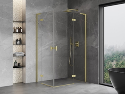 Mexen Mist-H L Duo Duschkabine, rechte Tür, 85 x 105 cm, transparent, gebürstetes Gold - 8A5L-085L-105P-55-00