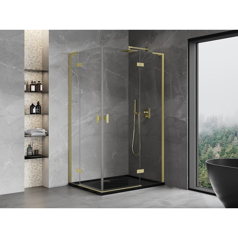 Mexen Mist-H L Duo Duschkabine schwenkbar rechts 70 x 105 cm, transparent, gebürstetes Gold - 8A5L-070L-105P-55-00