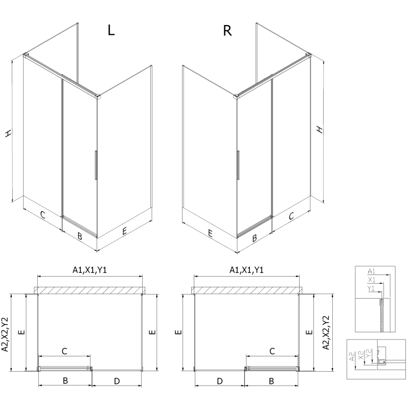 Mexen Rox-3S 3-seitige Duschkabine, verschiebbar, 160 x 85 cm, transparent, gebürstetes Kupfer - 8C2-160-085-65-00-3S