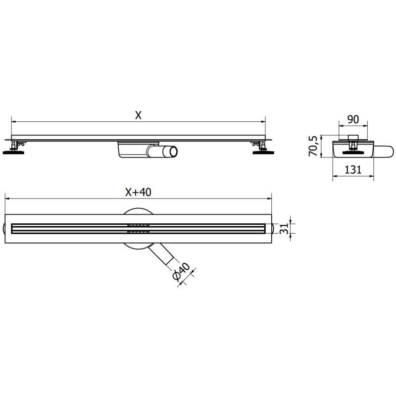 Mexen Flat 360° Slim Drehbare Linienentwässerung 130 cm, Gold - 1541130
