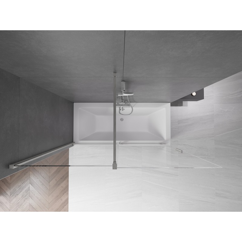 Mexen Velar Badewannenabtrennung 2-flügelig verschiebbar 170 x 150 cm, transparent, gebürsteter Nickel - 896-170-000-01-97