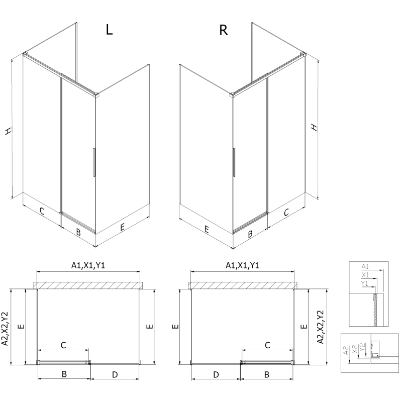 Mexen Rox-3S Duschkabine 3-seitig, rechts verschiebbar, 110 x 85 cm, schwarzer Rahmen, schwarz - 8C2-110-085-70-70-3S-P