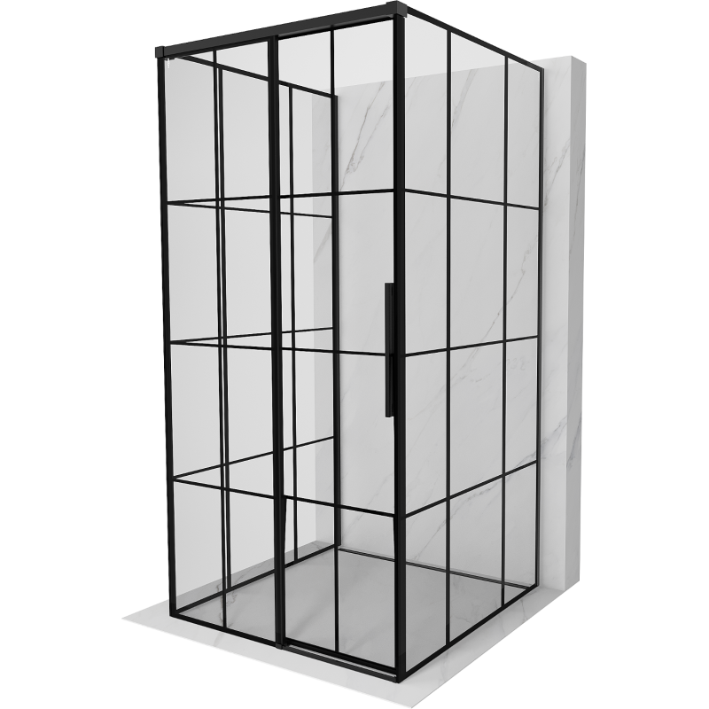 Mexen Rox-3S 3-seitige Schiebeduschkabine links 90 x 90 cm, schwarzes Gitter, schwarz - 8C2-090-090-70-77-3S-L