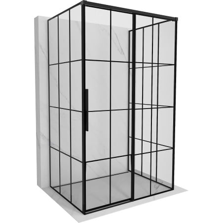 Mexen Rox-3S 3-seitige, rechts verlaufende Duschkabine, 155 x 70 cm, schwarzes Gitter, schwarz - 8C2-155-070-70-77-3S-P