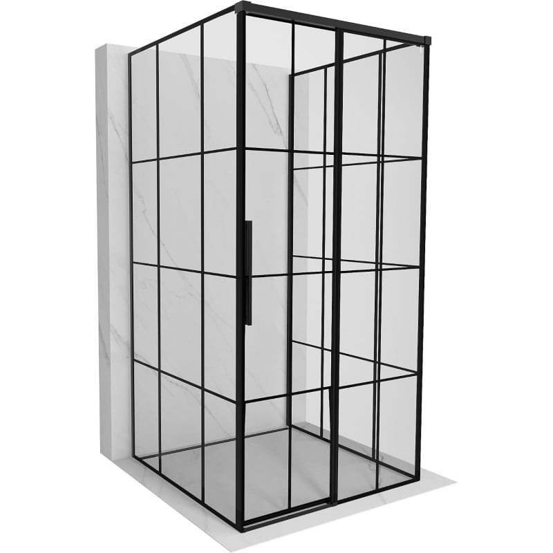 Mexen Rox-3S 3-seitige Duschkabine, rechts schiebbar 120 x 120 cm, schwarzes Raster, schwarz - 8C2-120-120-70-77-3S-P
