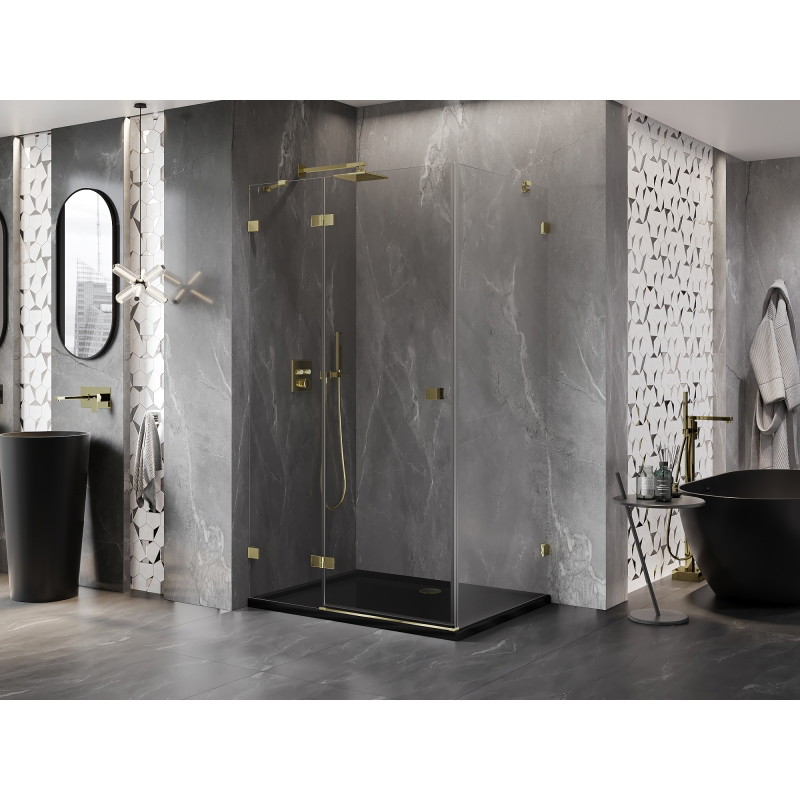 Mexen Lunar linke Duschkabine 75 x 90 cm, transparent, gold - 834-075-090-50-00-L