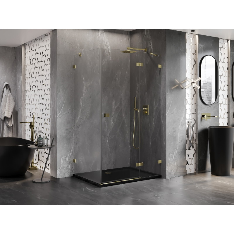 Mexen Lunar Duschkabine, schwenkbar, rechts, 80 x 90 cm, transparent, gold - 834-080-090-50-00-P