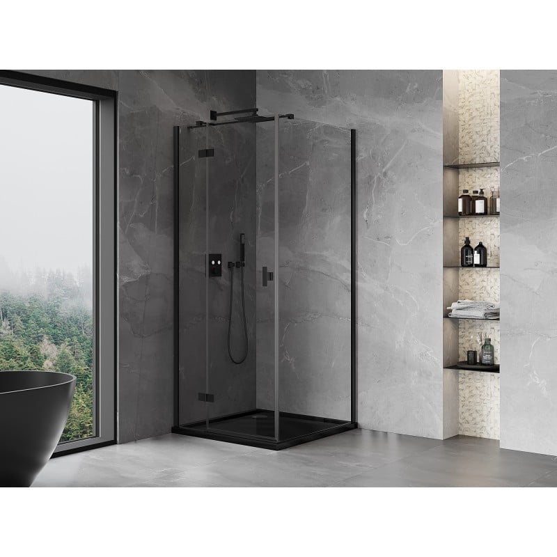 Mexen Mist-H T Duschkabine mit Schwingtür links 100 x 100 cm, transparent, schwarz - 8A5T-100-100-70-00-L