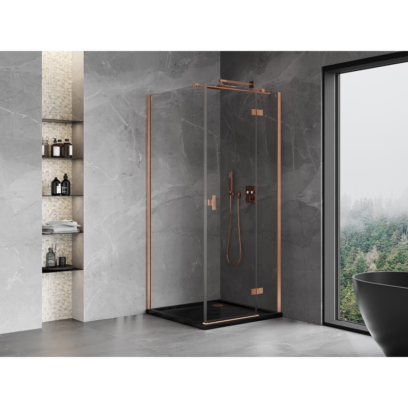 Mexen Mist-H T Duschkabine Schwenktür rechts 85 x 85 cm, transparent, gebürstetes Kupfer - 8A5T-085-085-65-00-P