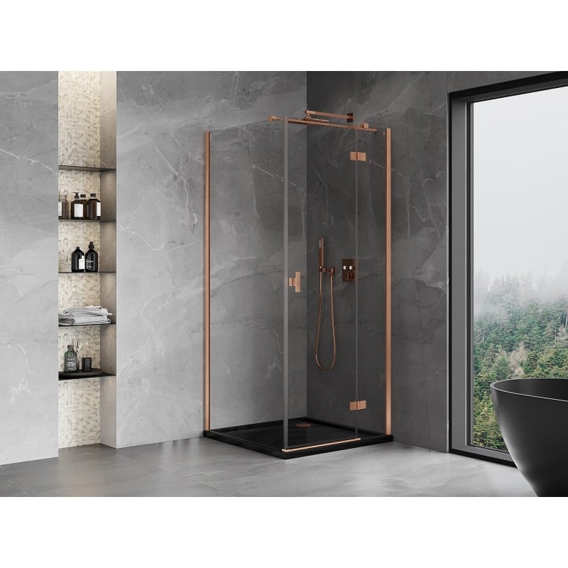 Mexen Mist-H T Duschkabine, rechte Schwingtür 100 x 100 cm, transparent, gebürstetes Kupfer - 8A5T-100-100-65-00-P
