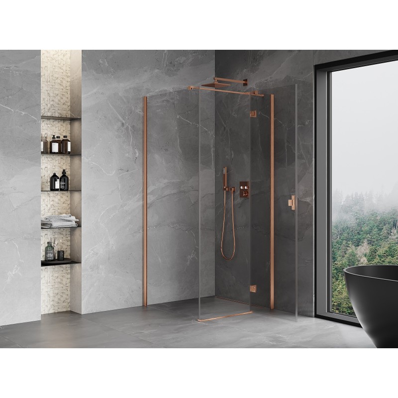 Mexen Mist-H T Duschkabine, rechte Schwingtür 100 x 100 cm, transparent, gebürstetes Kupfer - 8A5T-100-100-65-00-P