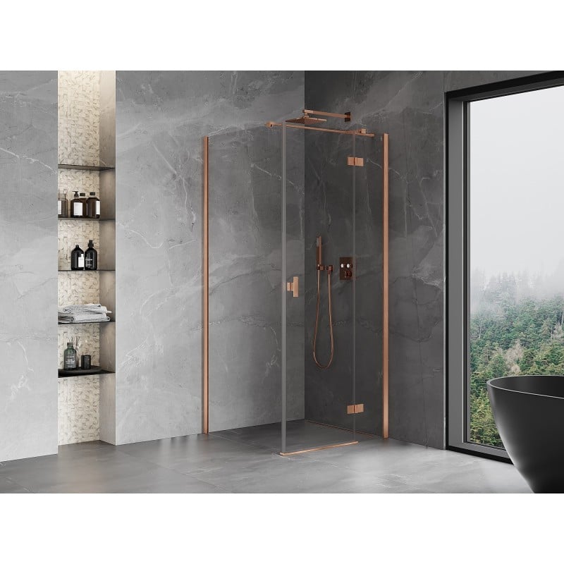 Mexen Mist-H T Duschkabine, rechte Schwingtür 100 x 100 cm, transparent, gebürstetes Kupfer - 8A5T-100-100-65-00-P