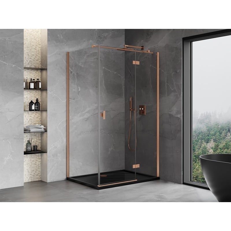 Mexen Mist-H T Duschkabine schwenkbar rechts 85 x 75 cm, transparent, gebürstetes Kupfer - 8A5T-085-075-65-00-P