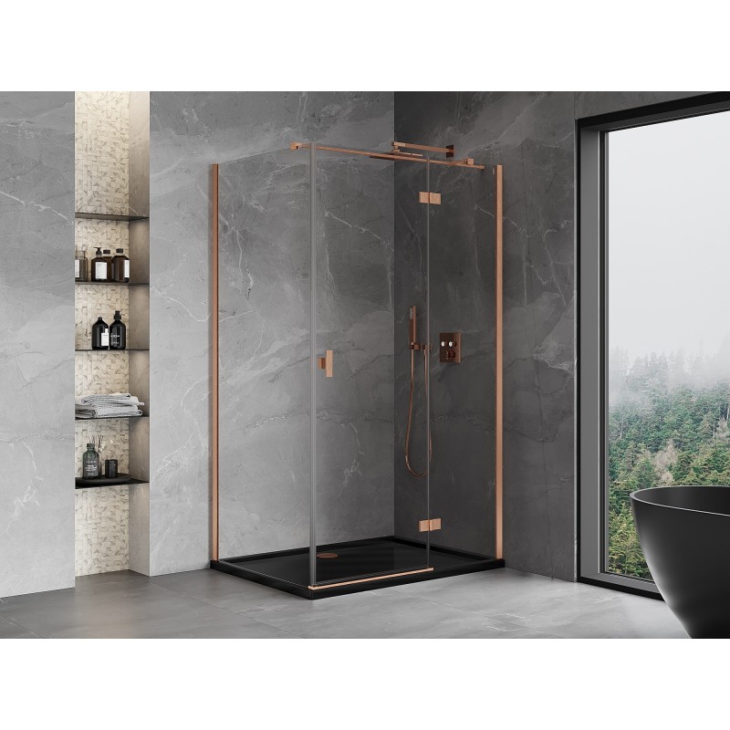 Mexen Mist-H T Duschkabine Schwenktür rechts 75 x 85 cm, transparent, gebürstetes Kupfer - 8A5T-075-085-65-00-P