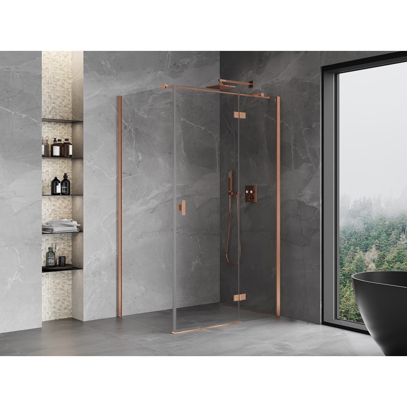 Mexen Mist-H T Duschkabine rechts schwenkbar 80 x 95 cm, transparent, gebürstetes Kupfer - 8A5T-080-095-65-00-P