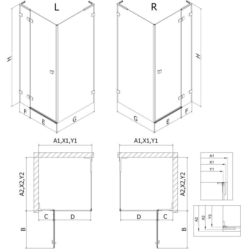 Mexen Lunar L rechte, schwenkbare Duschkabine 75 x 80 cm, transparent, chrom - 834L-075-080-01-00-P