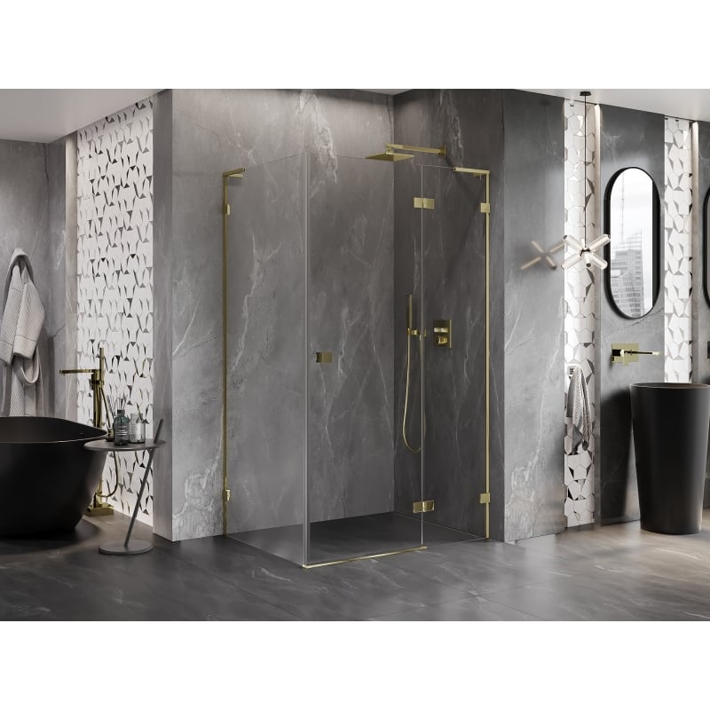 Mexen Lunar L rechte Duschkabine 75 x 80 cm, transparent, gold - 834L-075-080-50-00-P