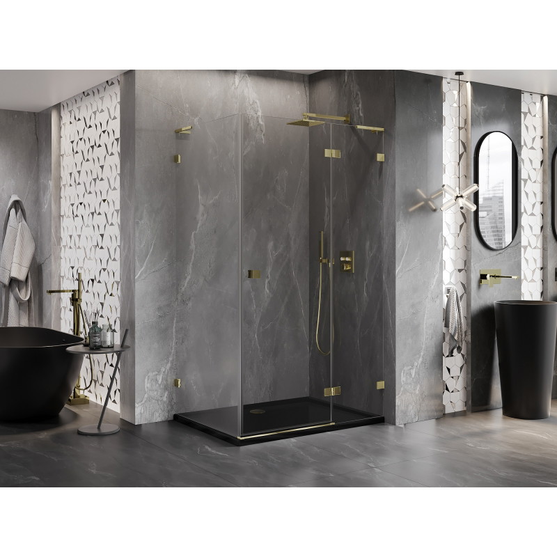 Mexen Lunar L Duschkabine, rechts aufschlagend, 75 x 90 cm, transparent, gold - 834L-075-090-50-00-P