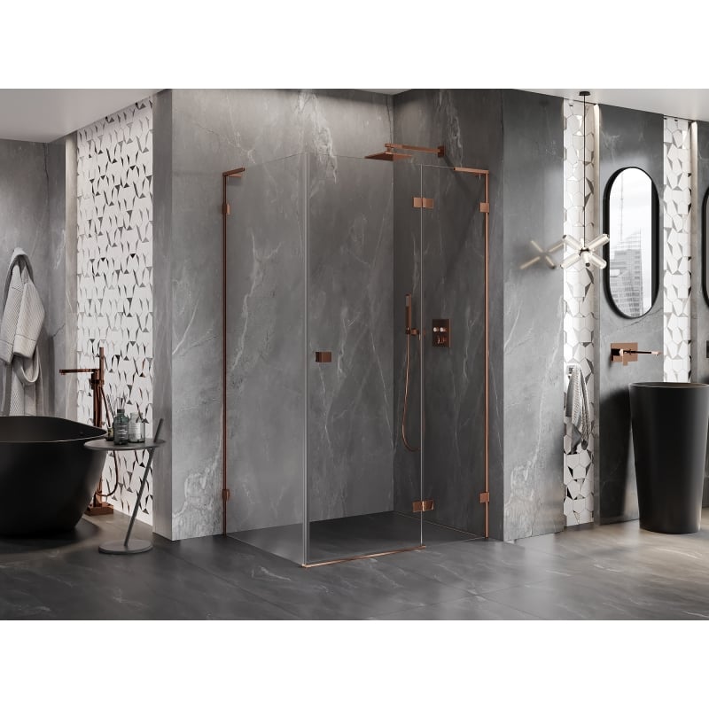 Mexen Lunar L Duschkabine mit rechter Tür, 75 x 80 cm, transparent, Roségold - 834L-075-080-60-00-P