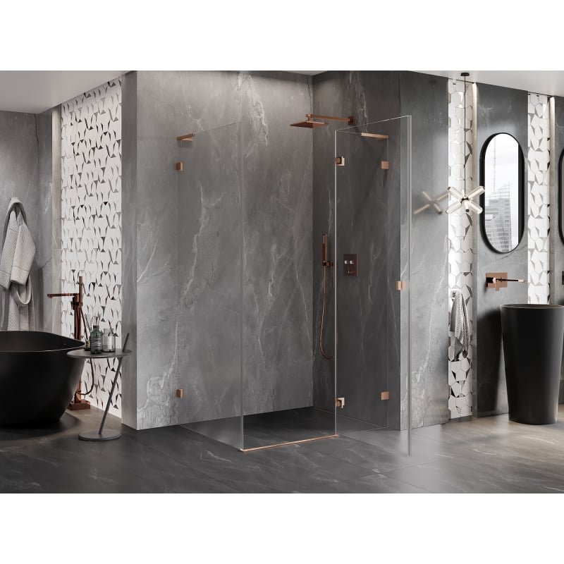 Mexen Lunar L Duschkabine, schwenkbar, rechts, 70 x 90 cm, transparent, gebürstetes Kupfer - 834L-070-090-65-00-P