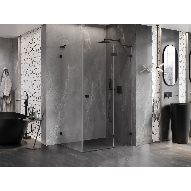 Mexen Lunar L rechte, schwenkbare Duschkabine 75 x 80 cm, transparent, schwarz - 834L-075-080-70-00-P
