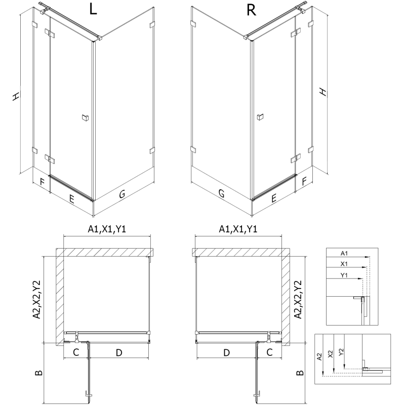 Mexen Lunar T linke Pendeltür-Duschkabine 100 x 90 cm, transparent, Chrom - 834T-100-090-01-00-L