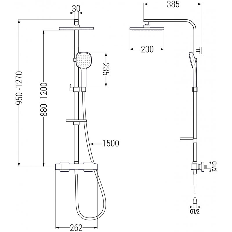 Mexen CQ33 Aufputz-Duschsystem mit Regenbrause und Thermostatarmatur, schwarz - 772503395-70