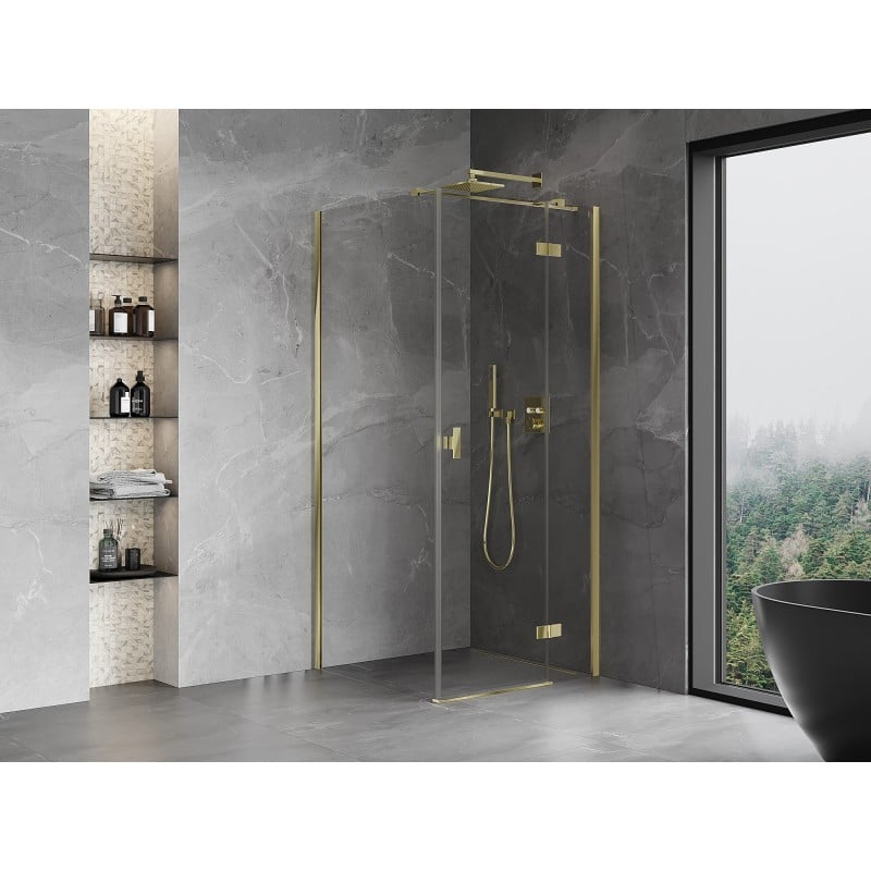 Mexen Mist-H T Duschkabine mit rechter Drehöffnung 90 x 90 cm, transparent, gold - 8A5T-090-090-50-00-P