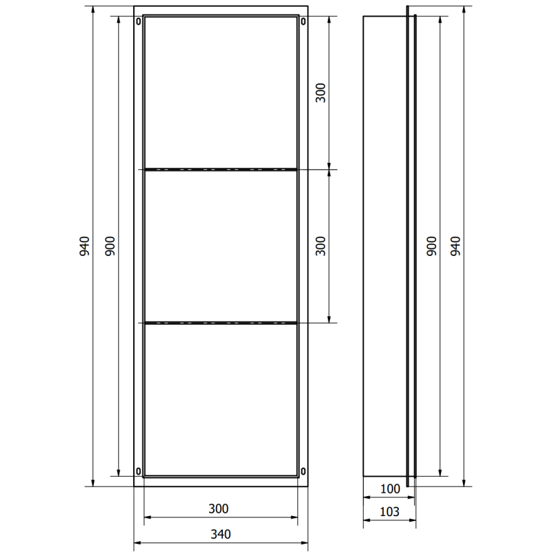 Mexen X-Wall-NR Nischenregal ohne Flansch mit Regal 90 x 30 cm, gebürstetes Gold - 1951903010S