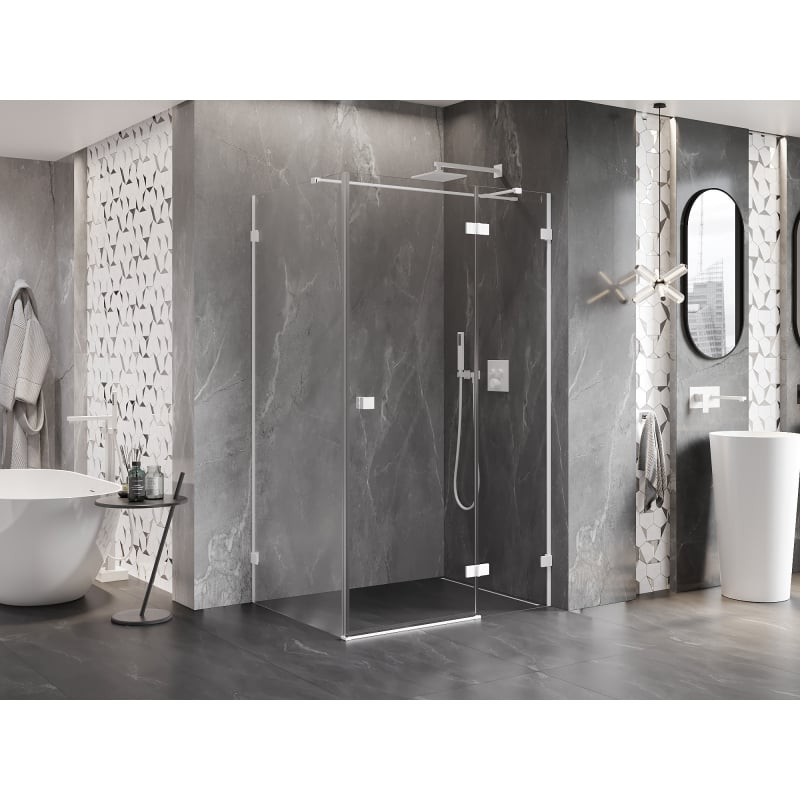 Mexen Lunar T Duschecke, rechts öffnend, 90 x 120 cm, transparent, weiß - 834T-090-120-20-00-P